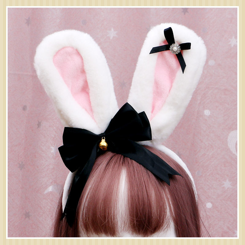 Lolita Animal Ears Accessories Diamond Bowknot Plush Rabbit Ears Headband