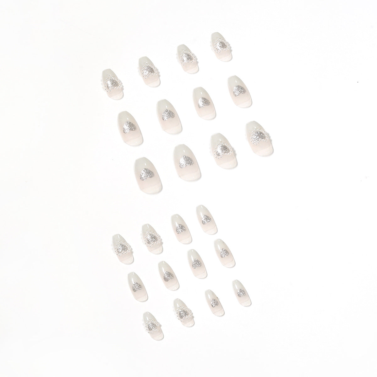 Elegant Gradient Gray Peach Heart Pearl Wear Finished Nail Beauty Removable Nail Tip