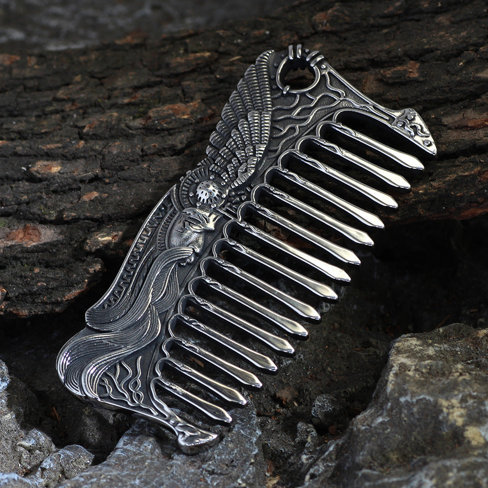 Nordic Viking Stainless Steel Comb Double-sided Aoding Crow Viking Women's Jewelry