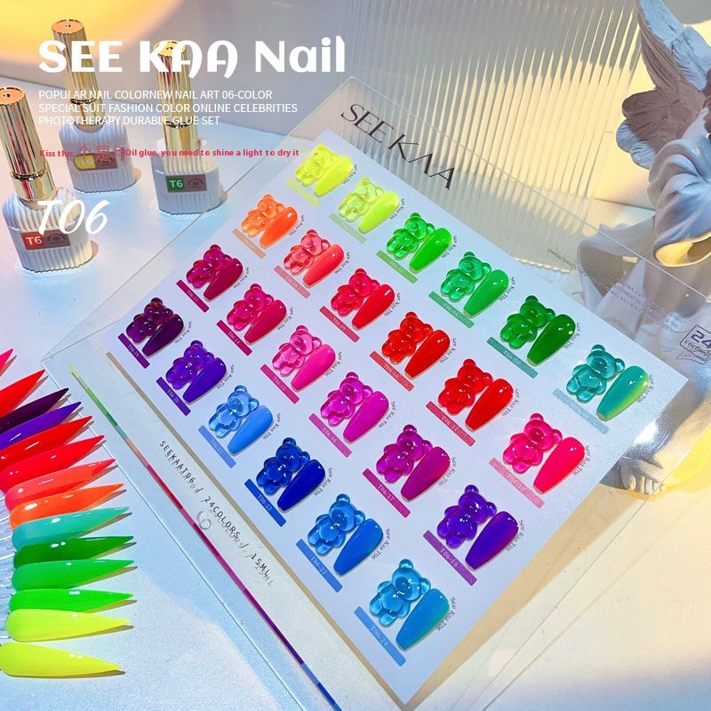 See Kaa Fluorescent White Transparent Nude UV Polish Nail Set