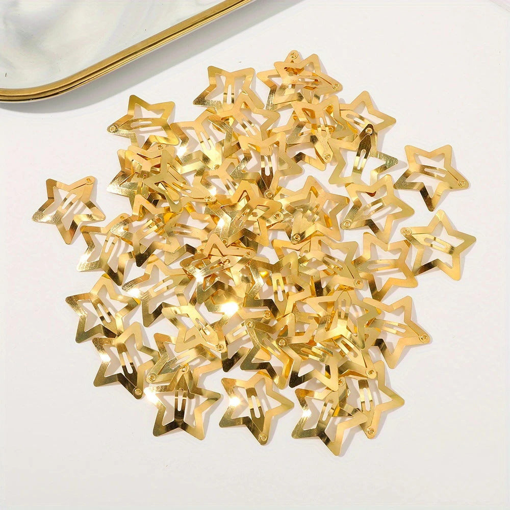 Golden Five-pointed Star Hair Clip Silver Side-swept Bangs For Women