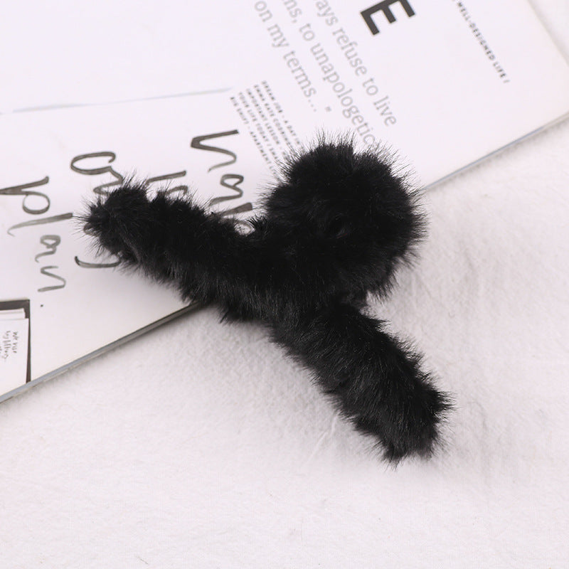 Simple Solid Color Plush Hairpin Women