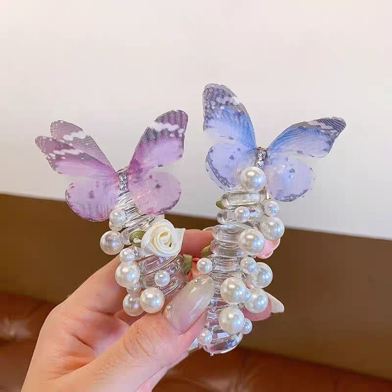 Children's Butterfly Pearl Phone Line Hair Ring Headdress