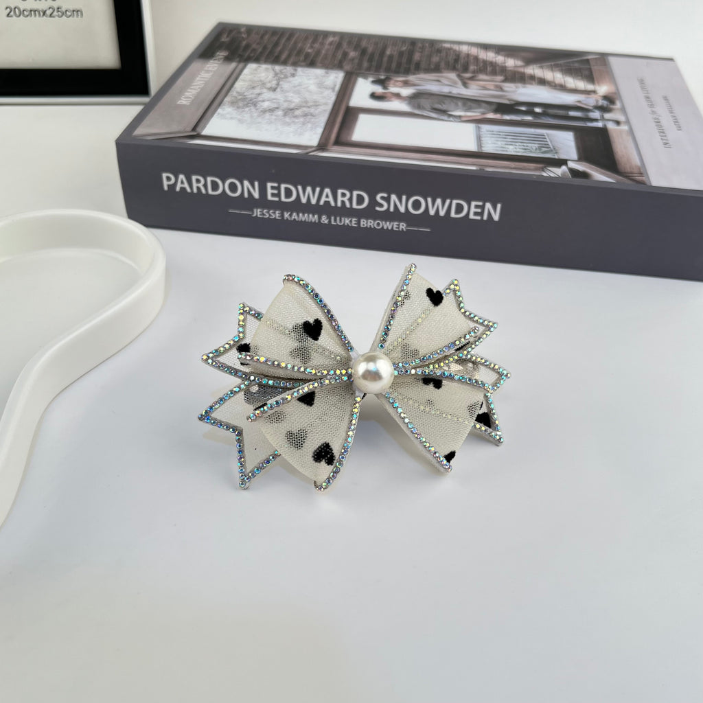 Bow Knot Rhinestone Edging Mesh Hairpin