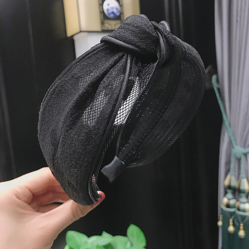 New Fabric Polka Dot Floral Lace Mesh Headband
