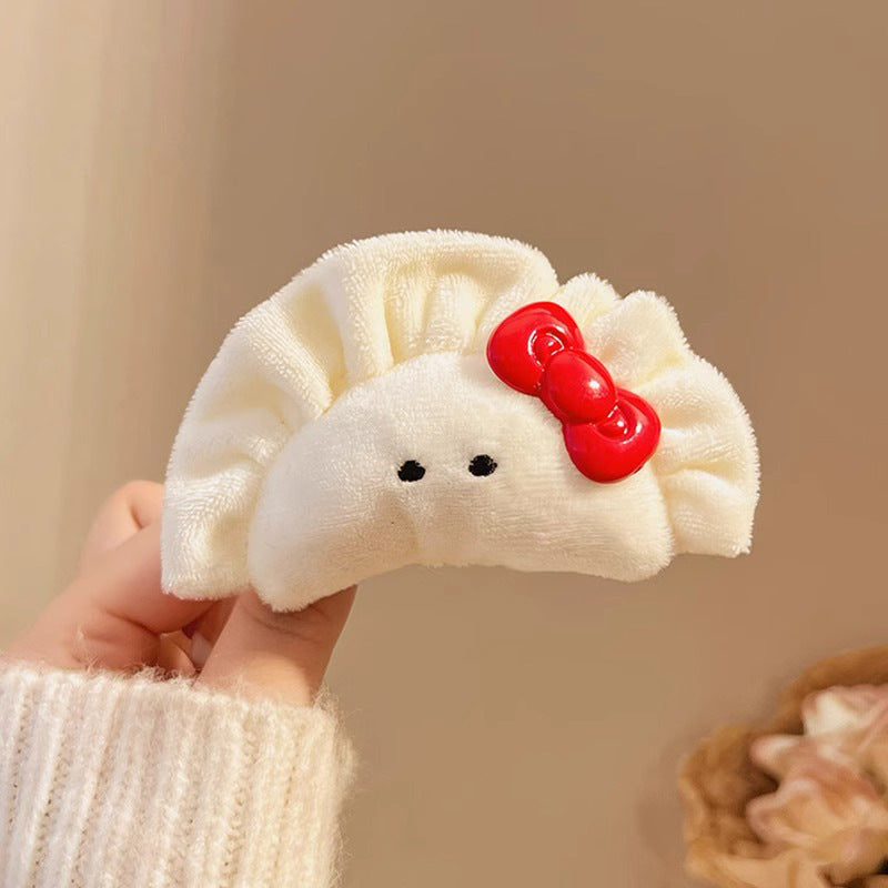 Cute Bowknot Plush Big Dumplings Grip Personality Barrettes Hair Accessories