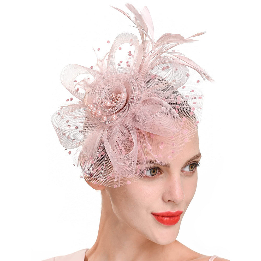 Feather Bride Hair Ornament Mesh Hat Combination Hairpin