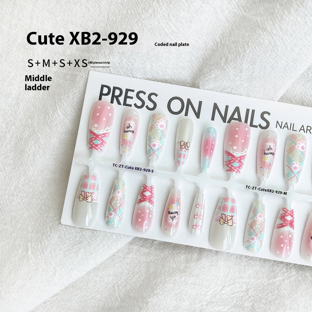 Press On Nails Dopamine Sweet Cool Style Bow French Fake Nail Tip