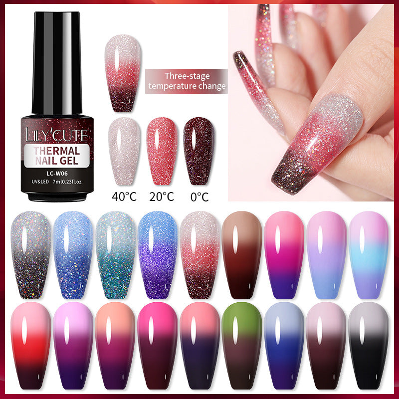 Lilycute Temperature Change Glitter UV Polish Three-section Color Change
