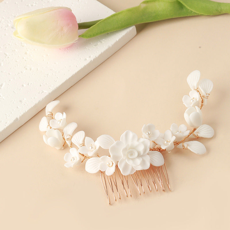 White Ceramic Flower Headwear For Women