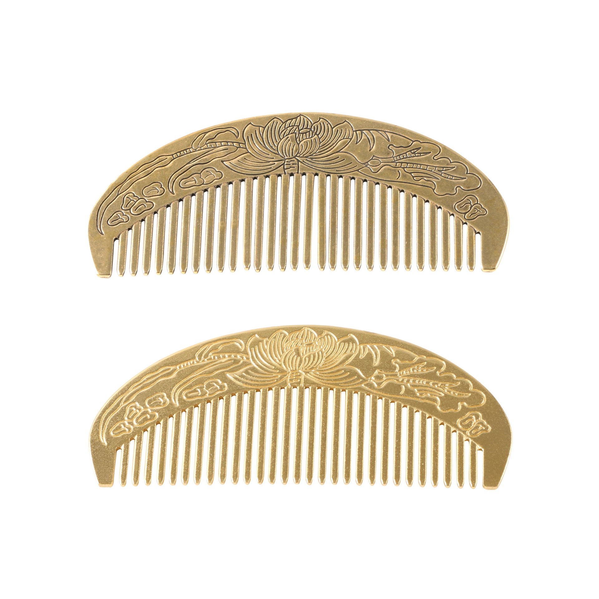 Retro Anti-static Lotus Carved Brass Comb