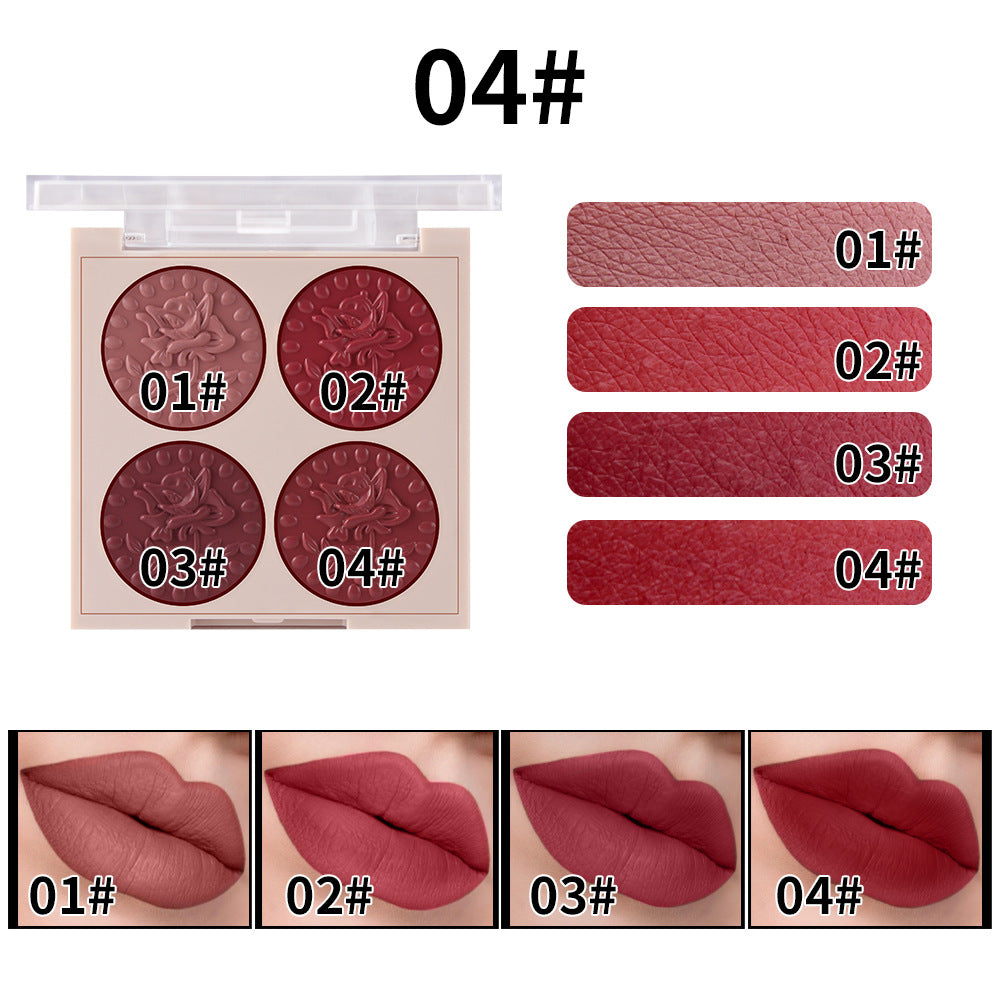 MISS ROSE Lipstick Compact 4 Color Lip Gloss Plate Moisturizing Easy To Color Lipstick Foreign Trade Exclusive For Cross-border In Stock Wholesale
