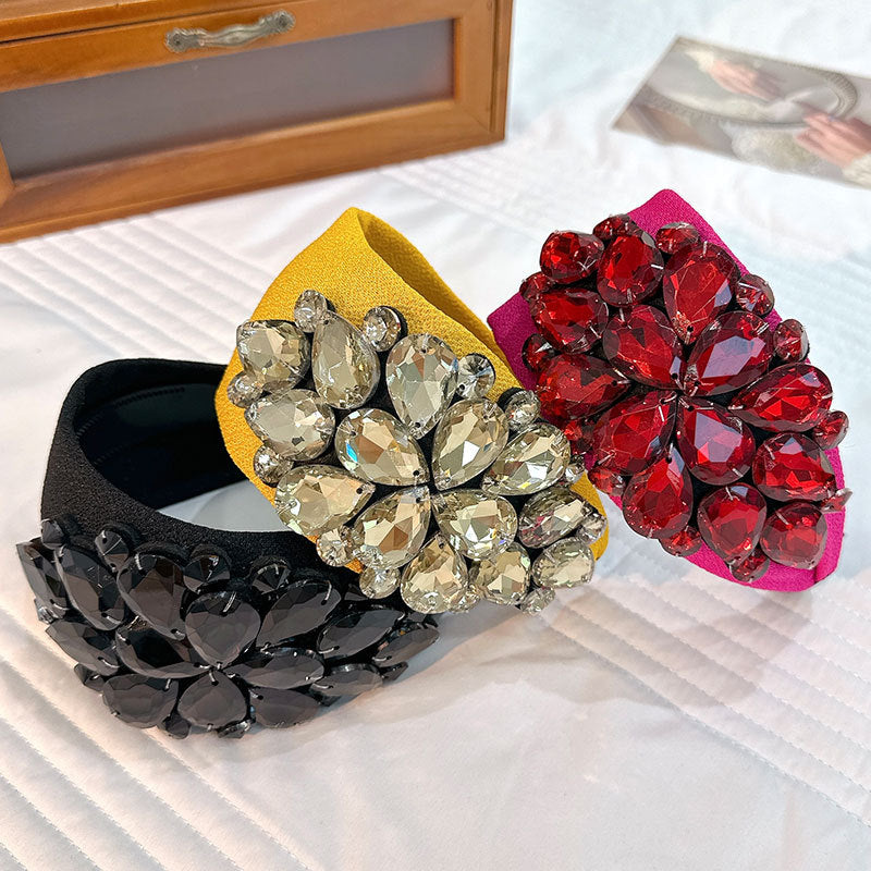 Design Solid Color Diamond-laid Headband Cross-border New Arrival Wide Edge Toothed Non-slip Face Wash Hair Band Headwear For Women