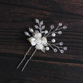 Korean Style Bridal Headdress Pearl Flower Leaf Fork