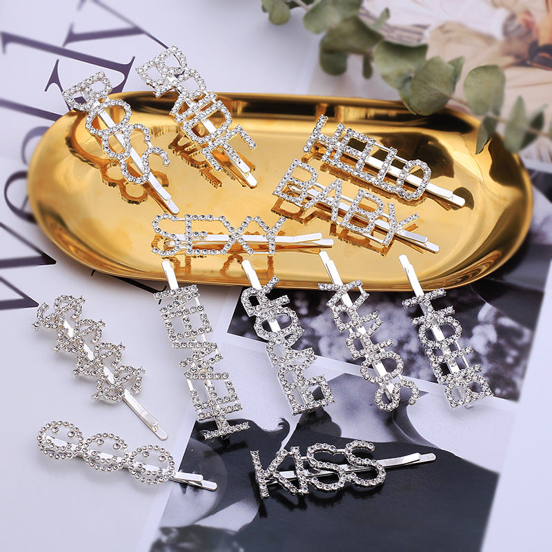 Letter Side Clip Bangs Rhinestone