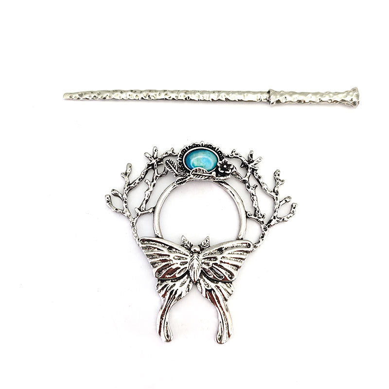 Retro Nordic Moon Stone Butterfly Hairpin