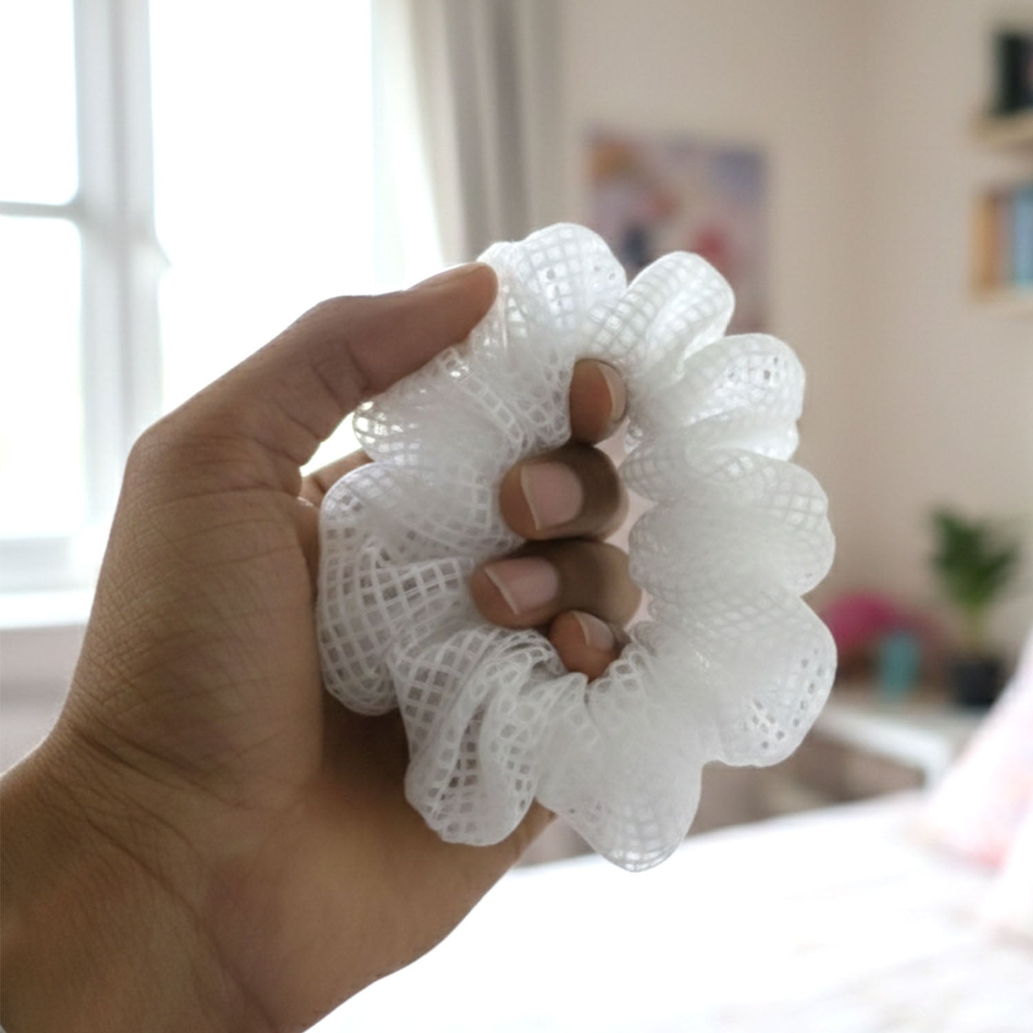 Elegant White Mesh Fabric Hair Scrunchie (1 Pc)