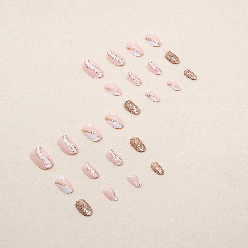 Simple Milky White French Glitter Powder Nail Sticker