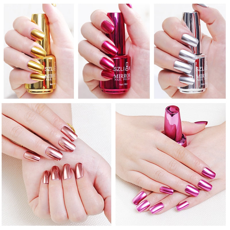 SZLIAN Mirror silver nail polish metal color stainless steel