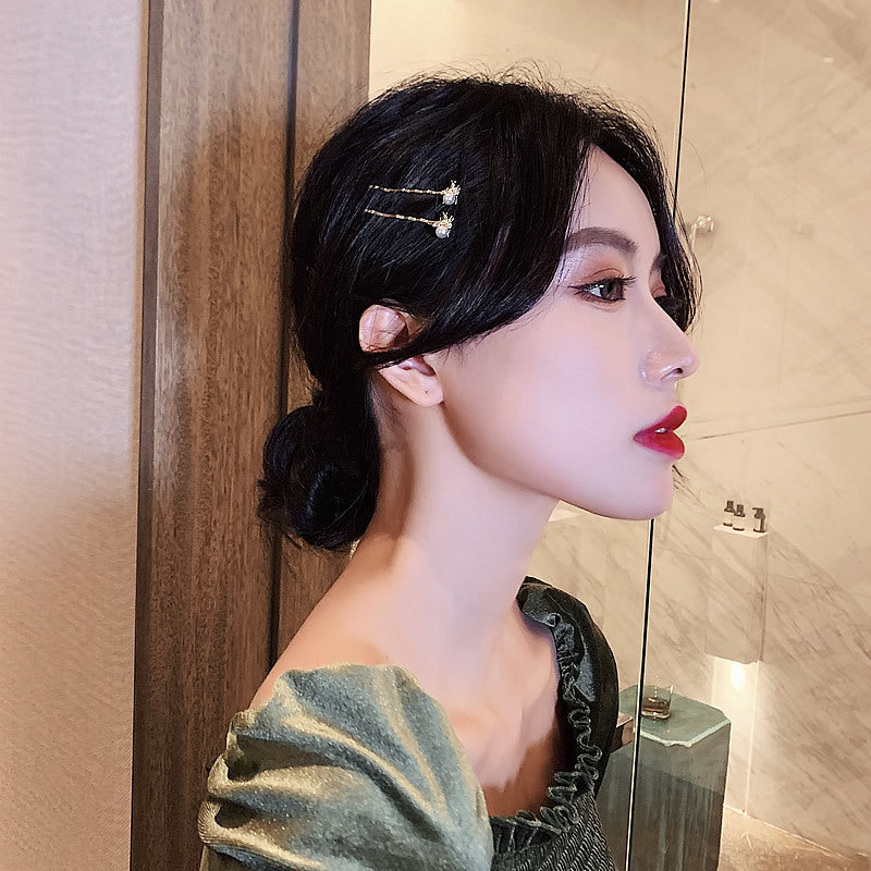 Two Small Bee Pearl Hairpins Micro-inlaid Word Clip