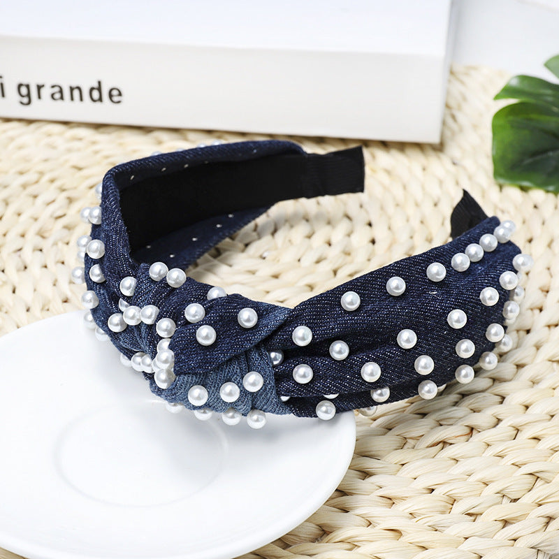 Ladies Playful Denim Nail Pearl Headband