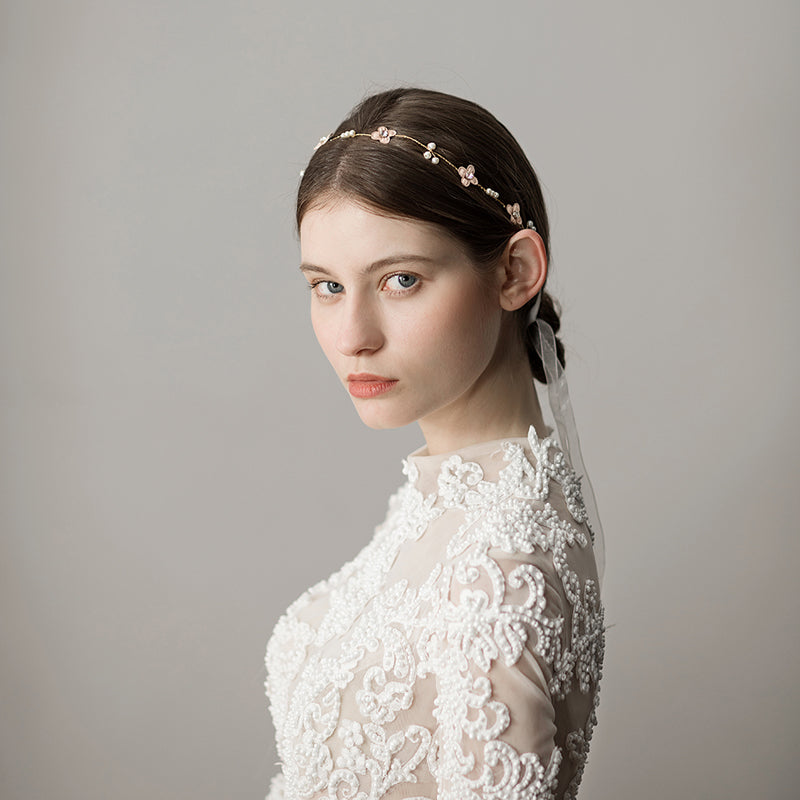 Simple Beaded Flower Bridal Headband Headdress
