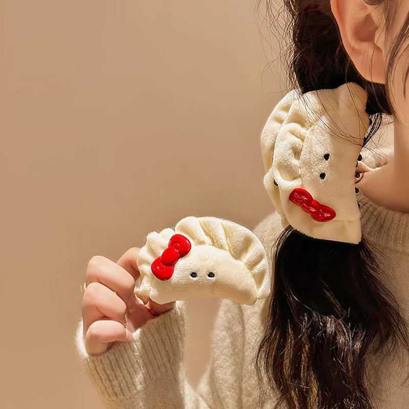 Cute Bowknot Plush Big Dumplings Grip Personality Barrettes Hair Accessories
