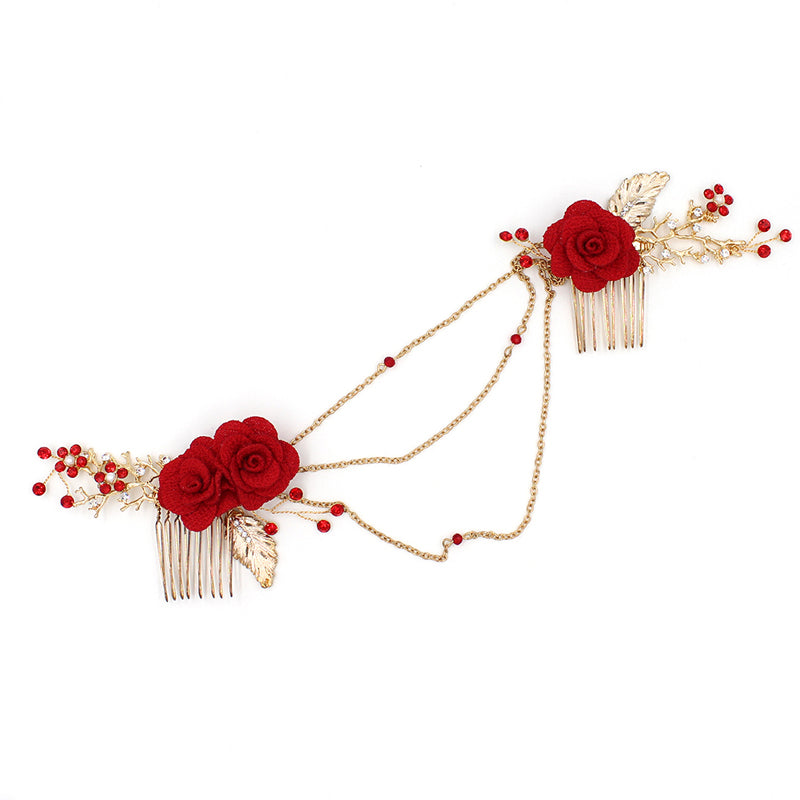 Cloth Flower Branch And Leaf Chain Headdress