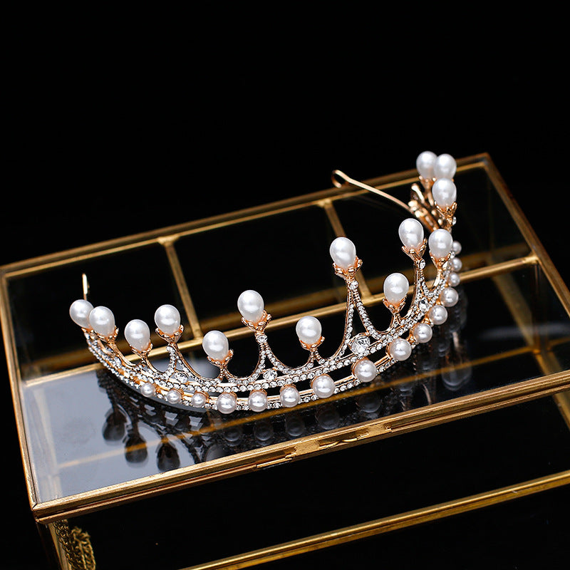 Bridal Crown Tiara Rhinestone Pearl Korean Wedding