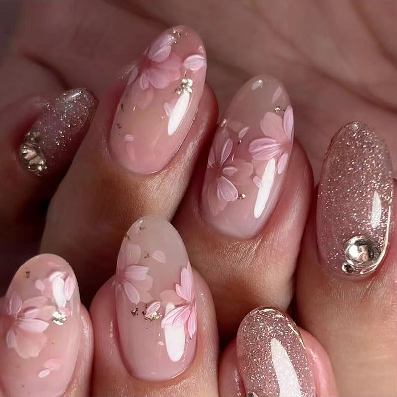 W1739 Short Oval Nail Polish Flower