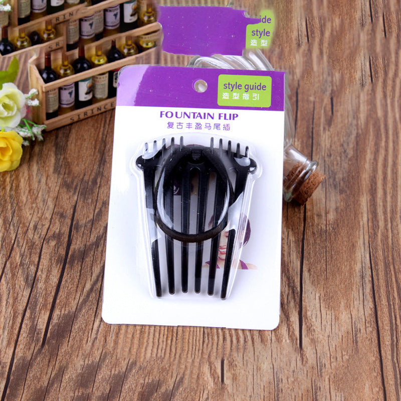 Retro Fluffy Hair Comb With Rubber Band Ponytail