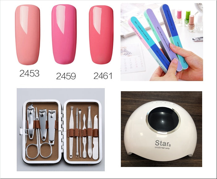 Nail Glue+Stainless steel nail clipper set+Six-sided Polishing Nail Tool+Nail rubber baking lamp