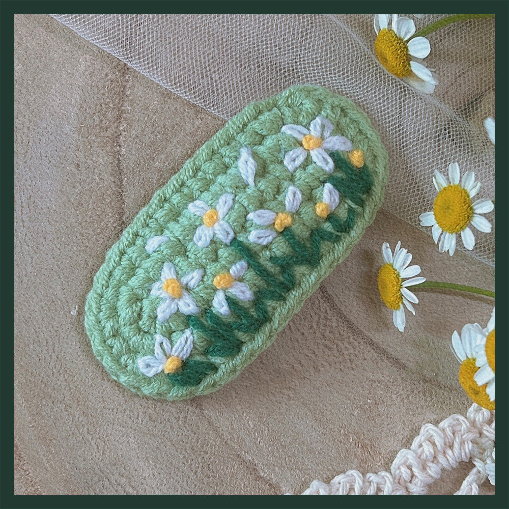 Hand Crocheted Yarn Weaving Vintage Embroidery Barrette