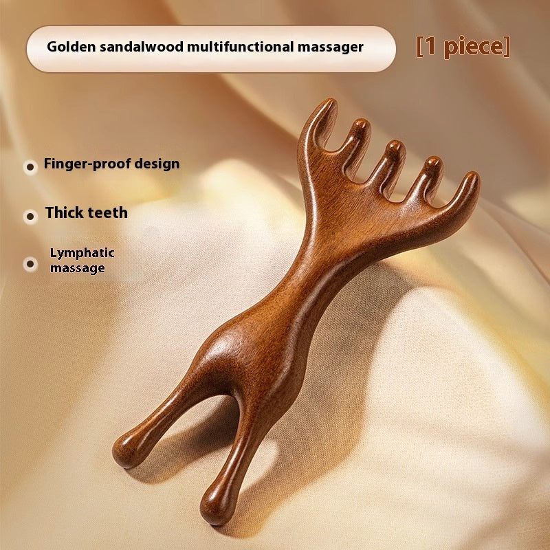 Gold Sandalwood Head Massage Comb Meridian Brush
