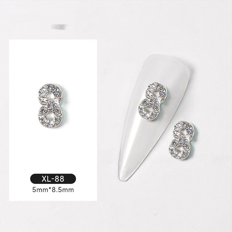 Silver Digital Sparkling Diamond Alloy Nail Decoration