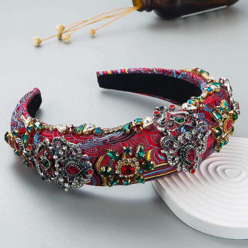 Embroidered Luxury Rhinestone Vintage Flower Headband