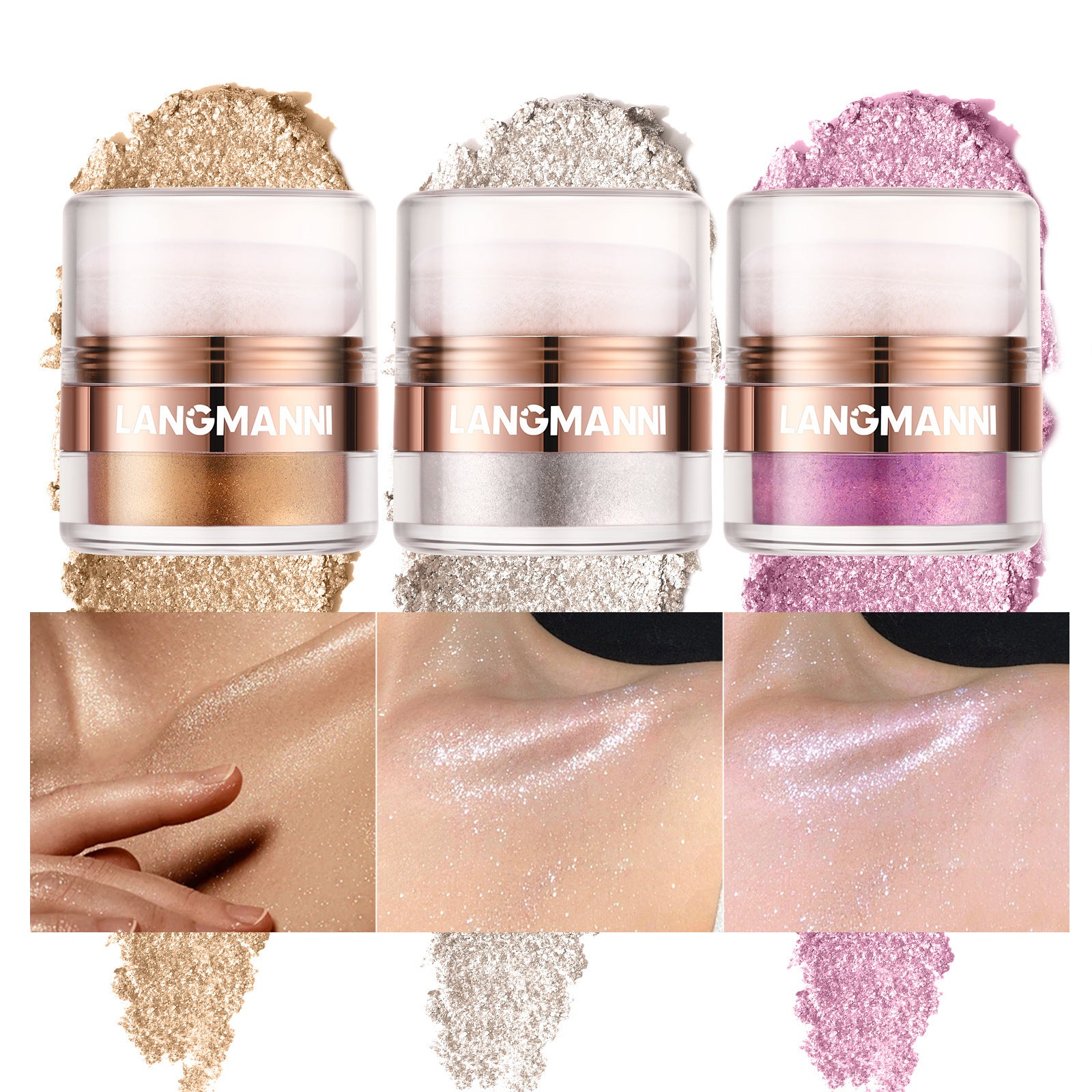 Langmanni Highlight Face Powder Pat Face Body Blush Shading Powder