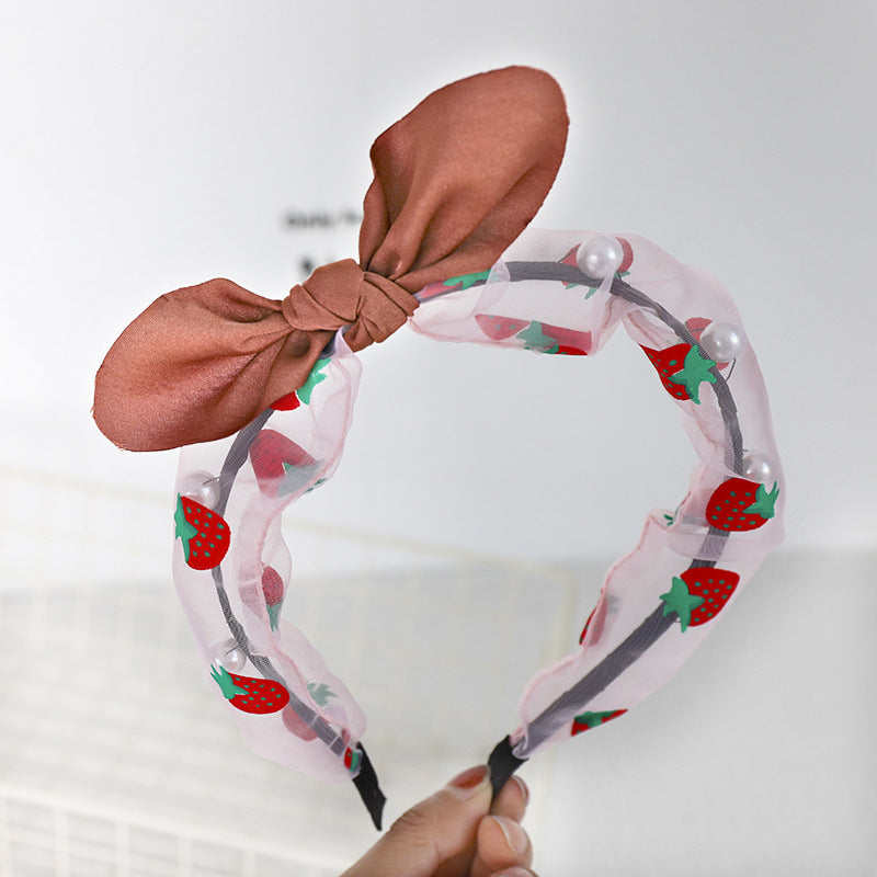 Printed Fruit Strawberry Headband Cute Bow Headband