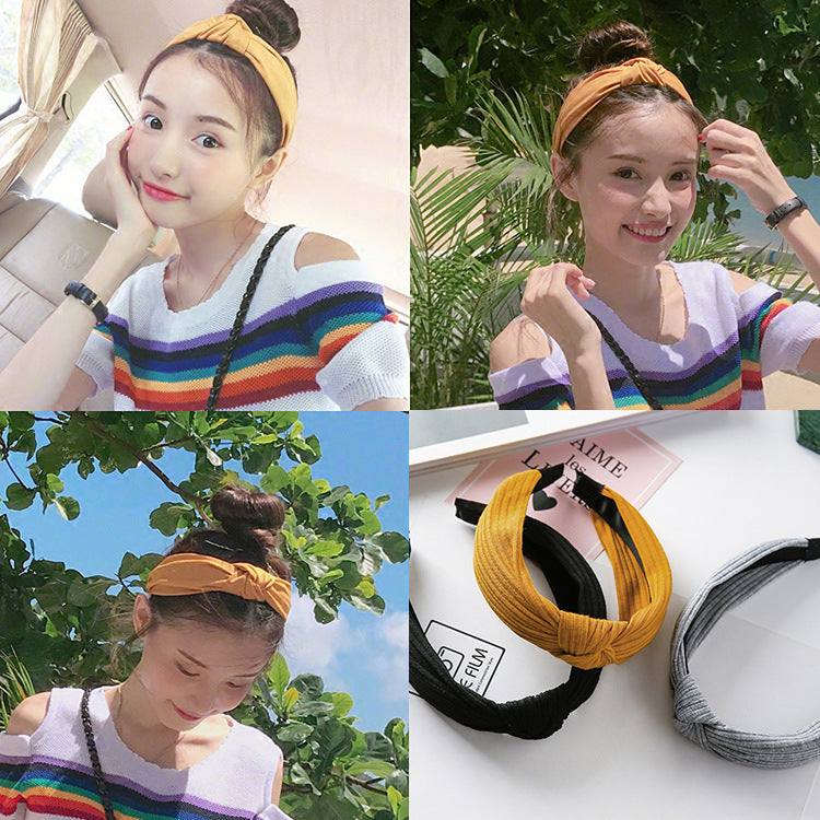 Simple solid color knit knotted wide-brimmed vintage headband versatile hair accessories