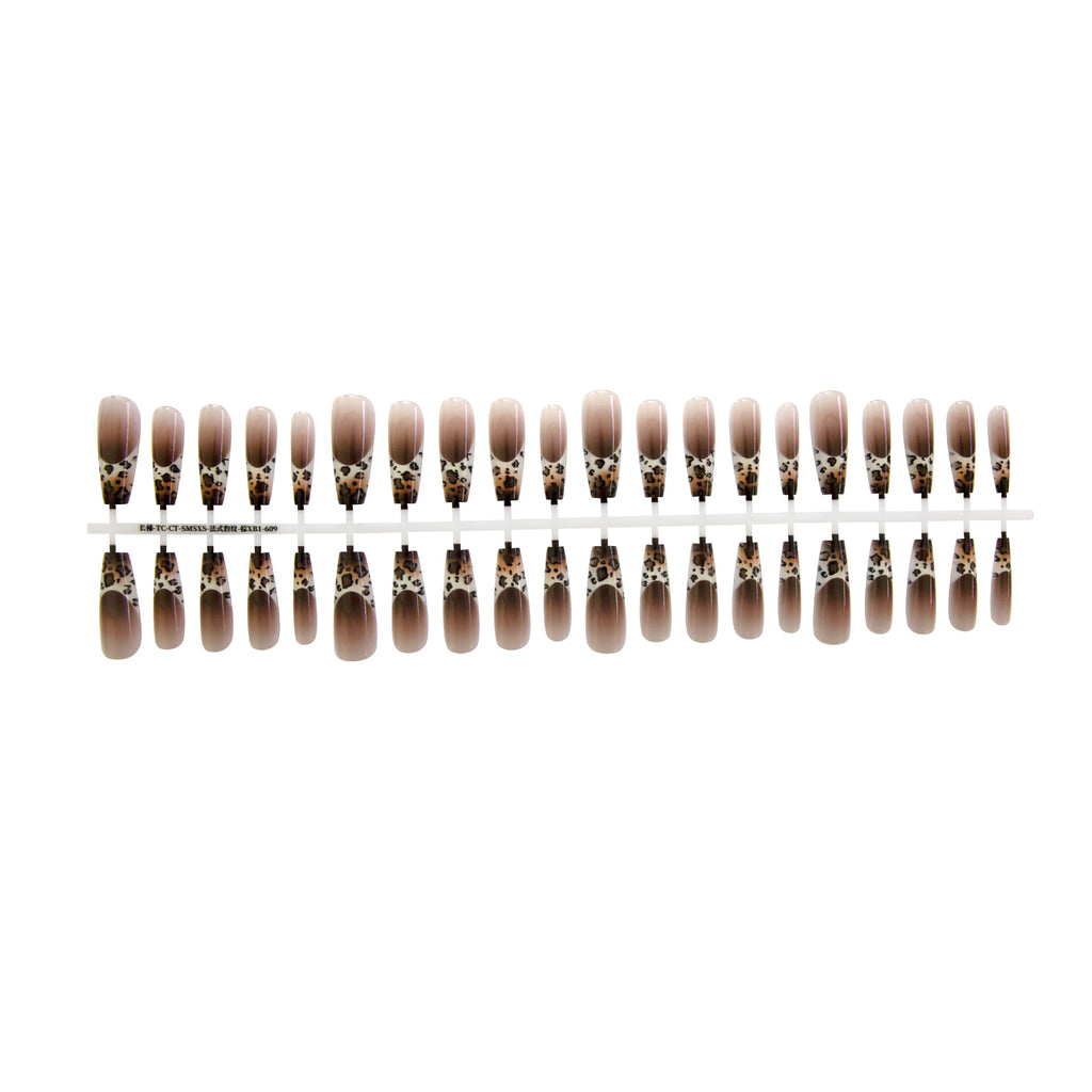 Autumn And Winter French Leopard Spots Long Ladder Nail Beauty Glossy Matte