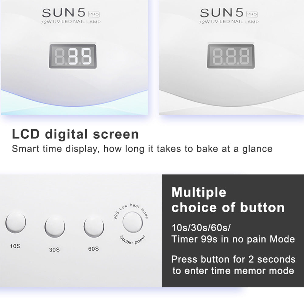 Sun5 Pro 72W UVLED Dual Light Solar Nail Lamp