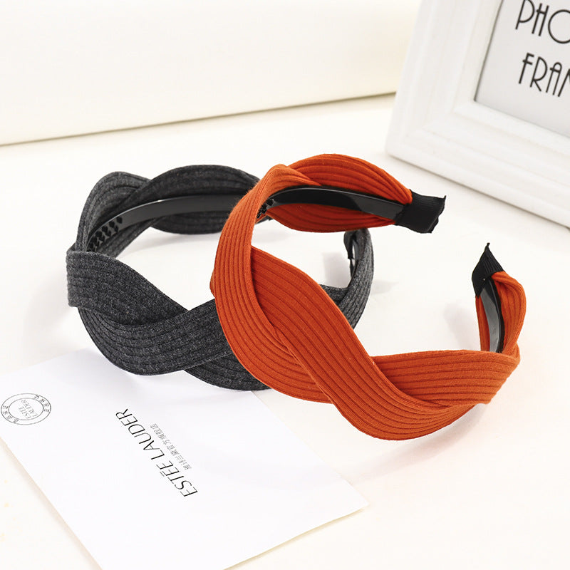 Fabric striped cross-knotted wide-brim hair accessory