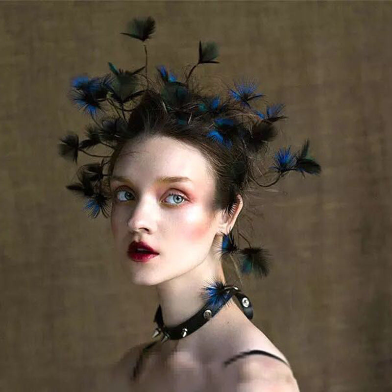 Baroque feather headdress bridal side clip