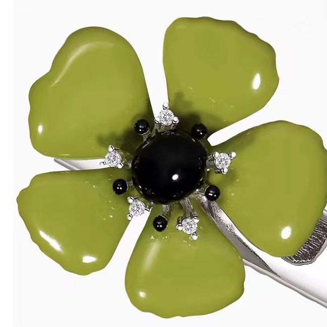 Oil Drop Green Simple Three-dimensional Flower Hairpin Niche Sense Of Luxury