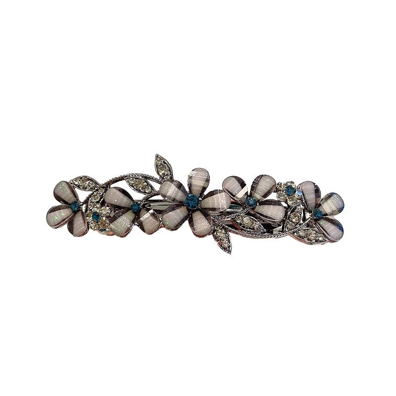 High-grade Black Rhinestone Colored Glaze Flower Spring Clip
