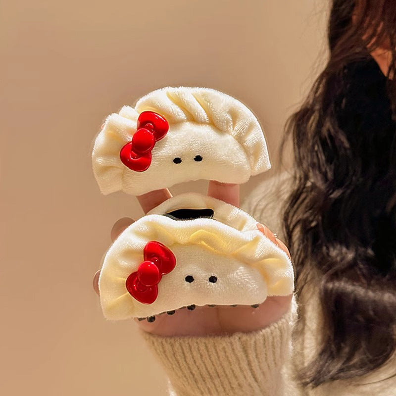 Cute Bowknot Plush Big Dumplings Grip Personality Barrettes Hair Accessories