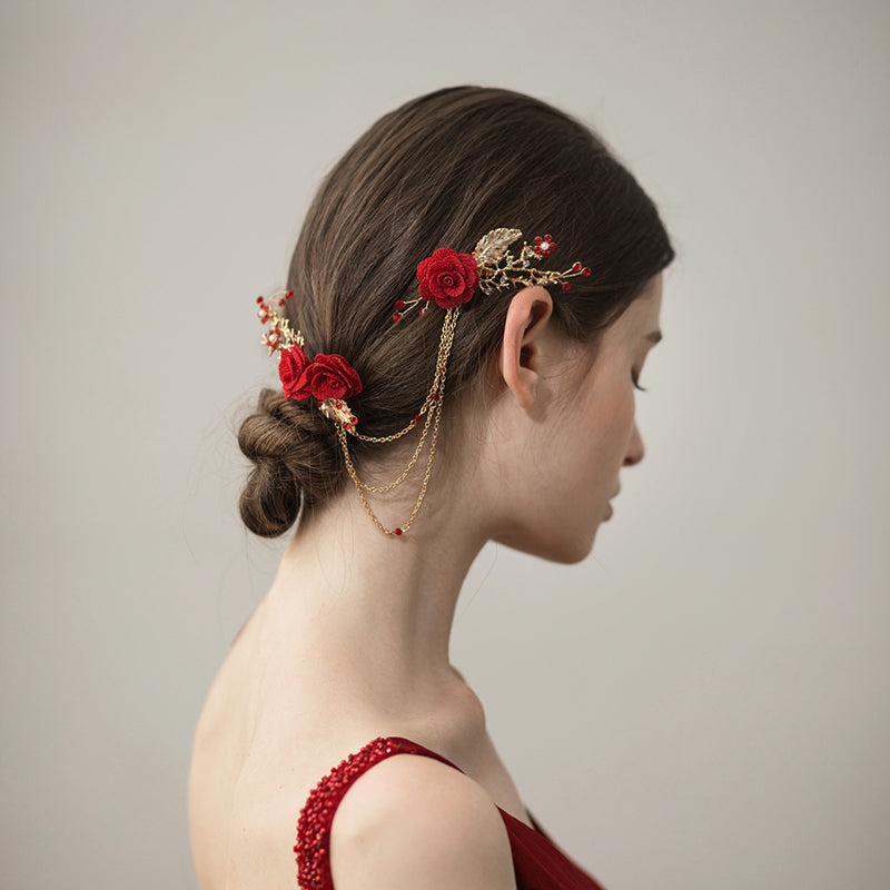 Cloth Flower Branch And Leaf Chain Headdress