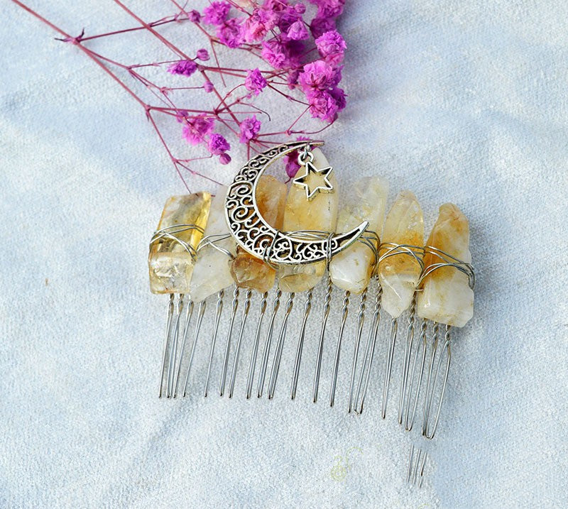 Premium Handmade Crown Moon Hollow Star Hair Comb
