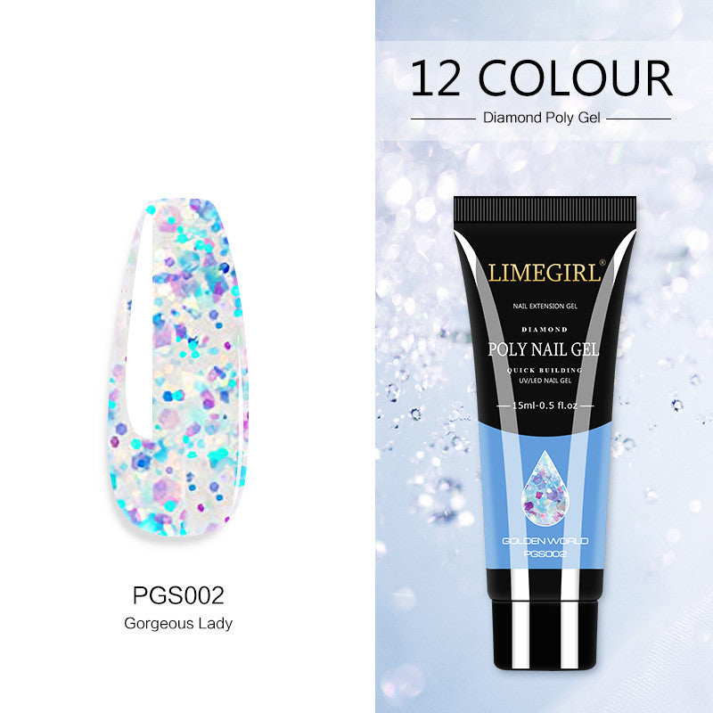 LimegGirl 12 Color Nail Art Glitter Powder Extension Gel Nail Art Sequin Extension Gel Painless