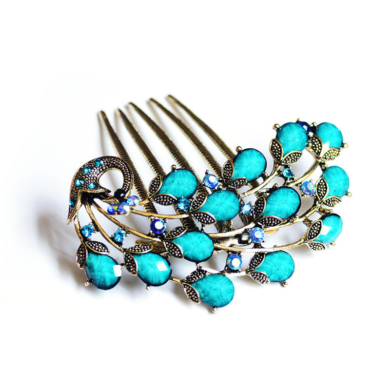 Peacock Rhinestone Metal Comb